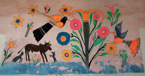 Antique Mexican painting, Tree of Nectar, Hotel Belmar, Mazatlan, Sinaloa, Mexico