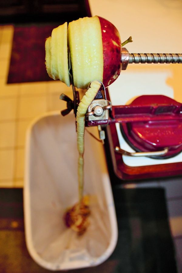 Apple peel over waste container