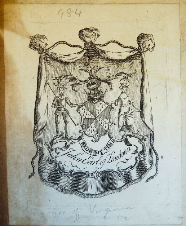 Armorial bookplate of British Major-General John Campbell, 4th Earl of Loudoun (1705-1782)