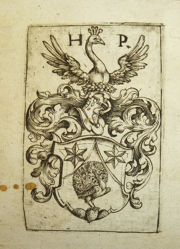 Armorial bookplate of the Pfau family (Winterthur, Switzerland)
