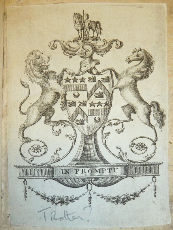 Armorial bookplate of the Trotter family of Mortonhall