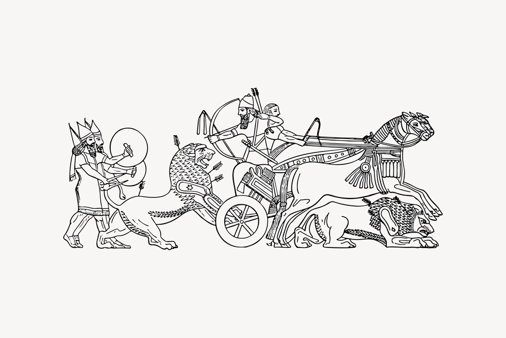 Assyrian king hunting clipart, drawing