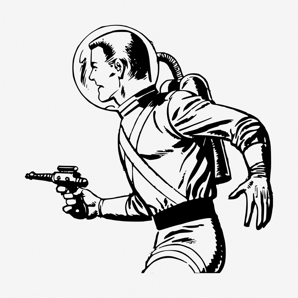 Astronaut gun hand drawn illustration