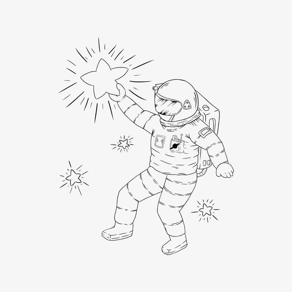 Astronaut line art drawing, black