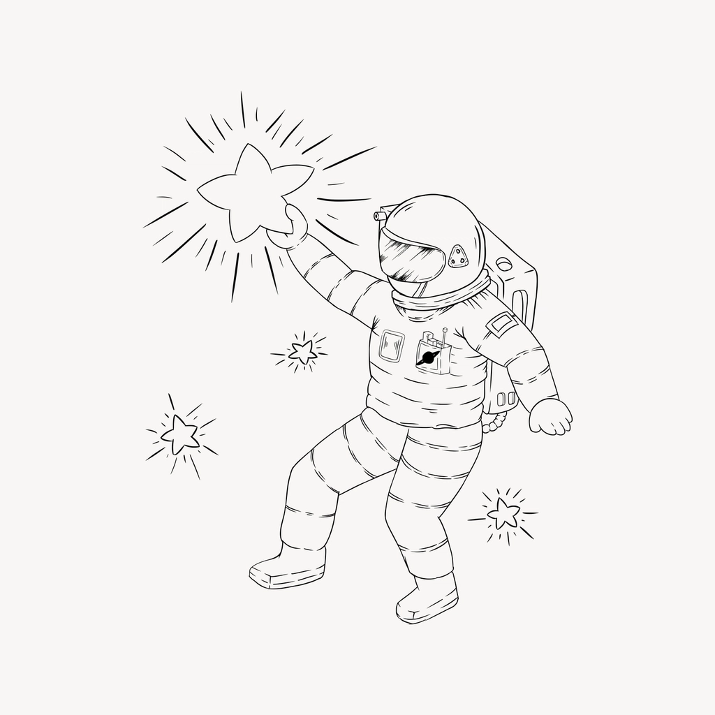 Astronaut line art drawing, black