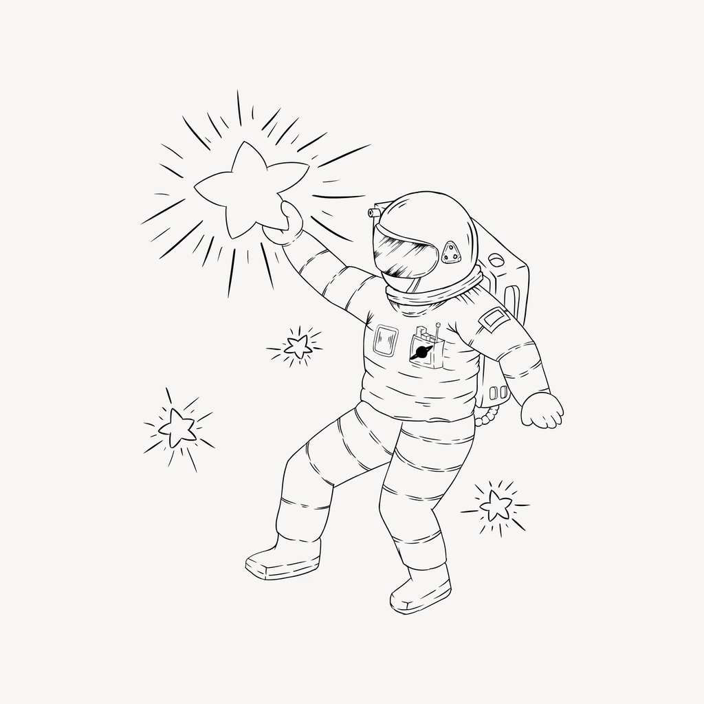 Astronaut line art illustration, black