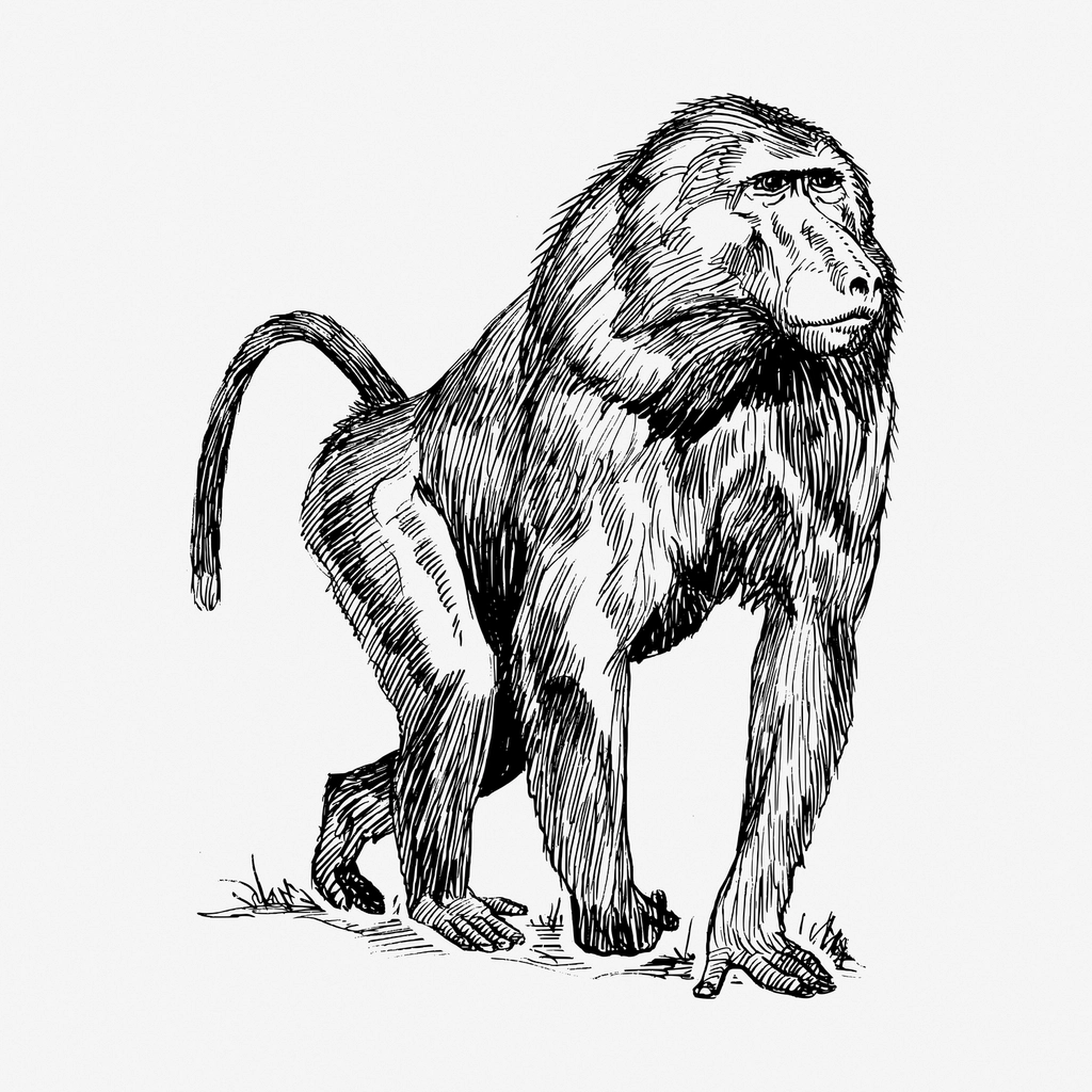 Baboon, wild animal hand drawn