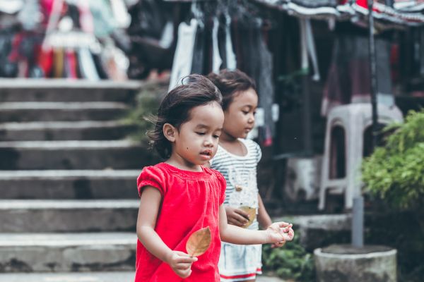 BALI, INDONESIA - MAY 17, 2018: Balinese girls in Ubud. Indonesian kids.