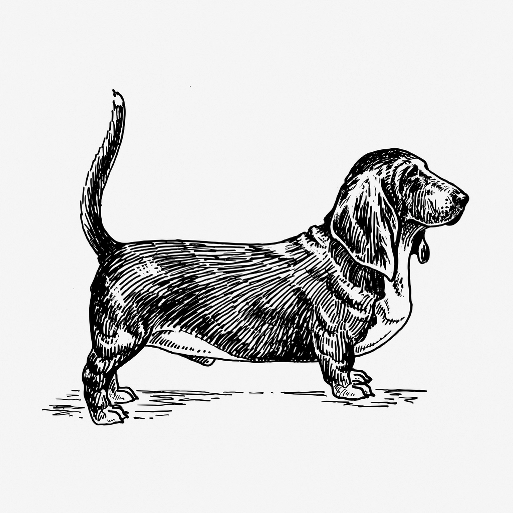 Basset hound dog hand drawn