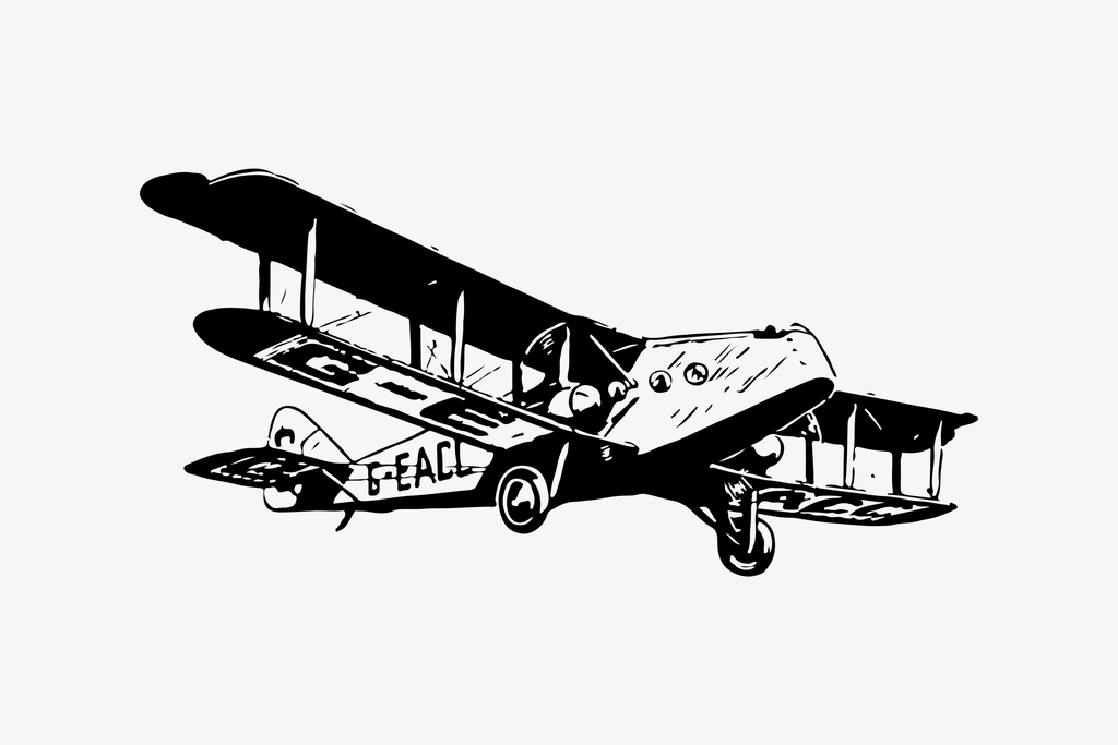 Biplane clipart, drawing illustration vector
