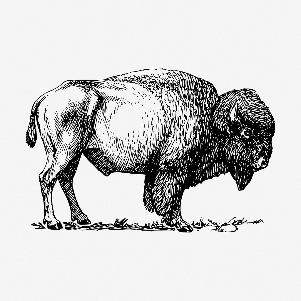 Bison, wild animal hand drawn