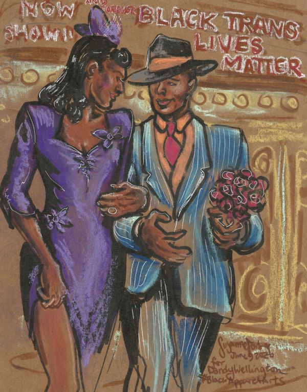 Black Trans Love art for Dandy Wellington challenge by Suzanne Forbes June 8 2020