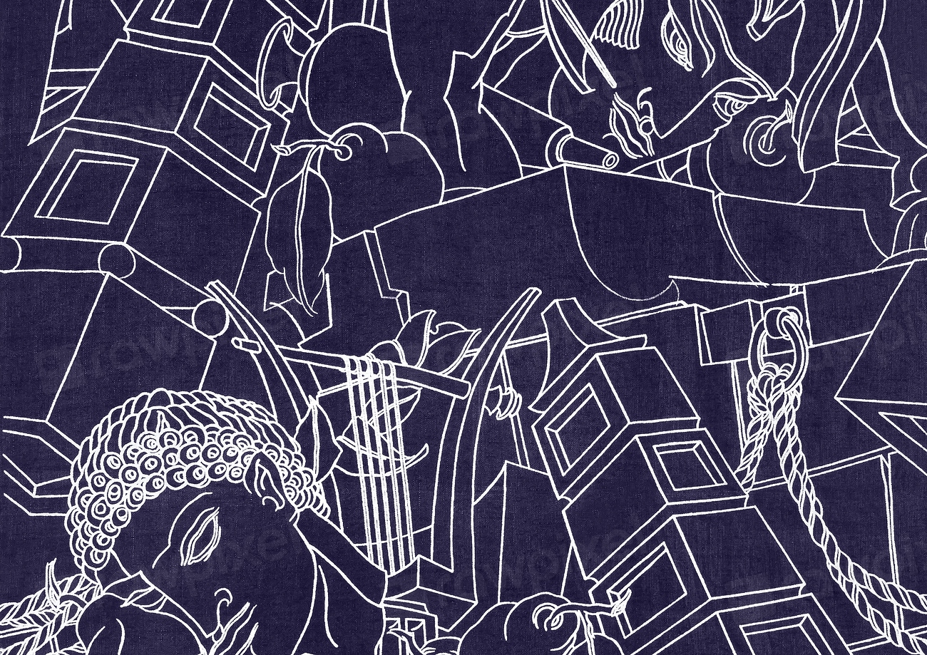 Blue abstract religious line art