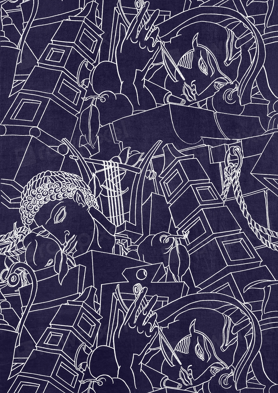 Blue abstract religious line art
