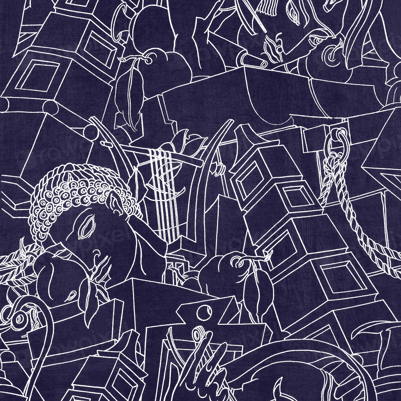 Blue abstract religious line art