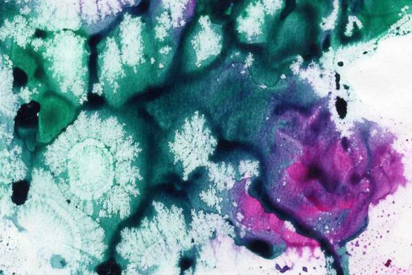 blue-green watercolor splat with rose