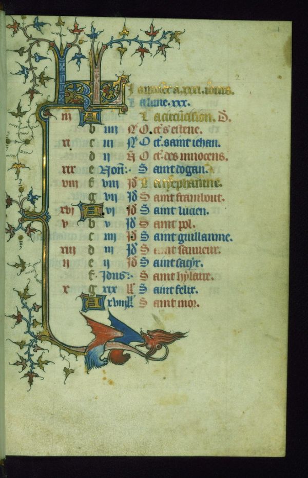 Book of Hours, Marginalia, Walters Manuscript W.99, fol. 1r