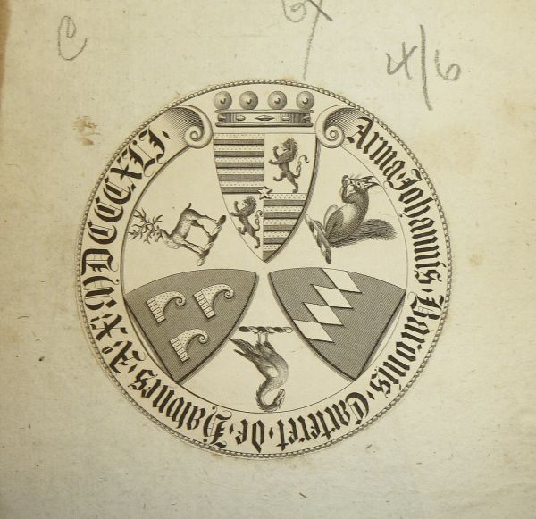 Bookplate, dated 1841, of John Thynne, 3rd Baron Carteret (1772-1849)