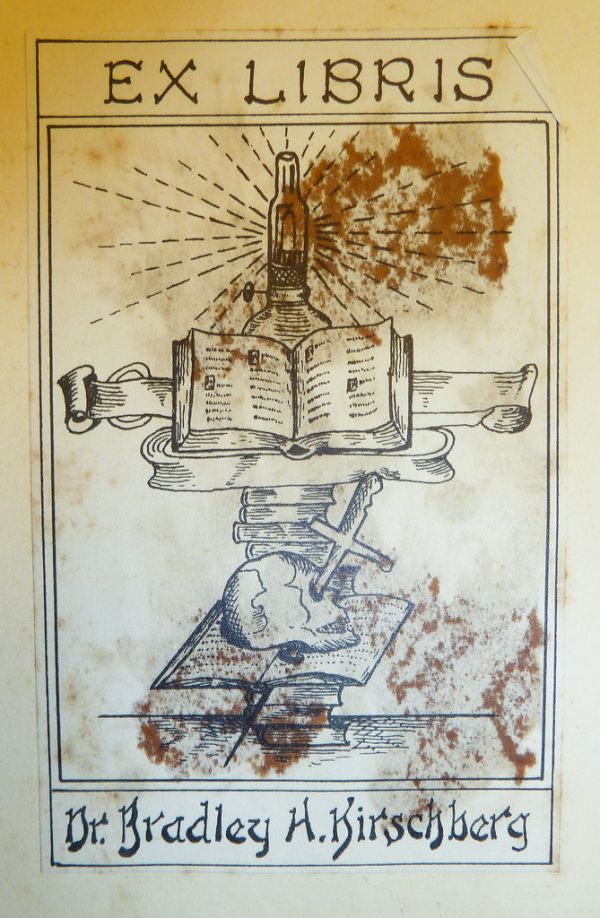 Bookplate of Dr. Bradley H. Kirschberg (1883?-1941), chemist and head of the New York State Police Laboratory
