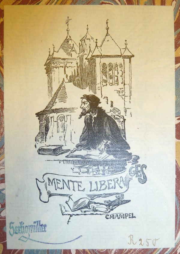 Bookplate of Gaspard Ernest Stroehlin (1844-1907) with the stamp of bookseller Alexander E. Seeligmüller (Seeligmueller)
