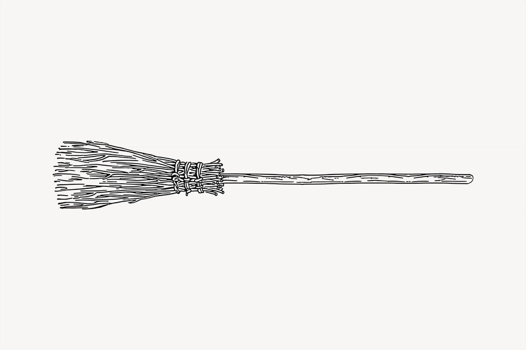 Broom clipart, vintage hand drawn