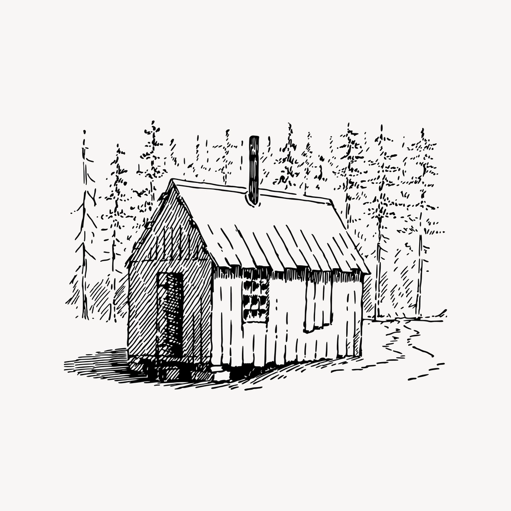 Cabin forest clipart, drawing illustration