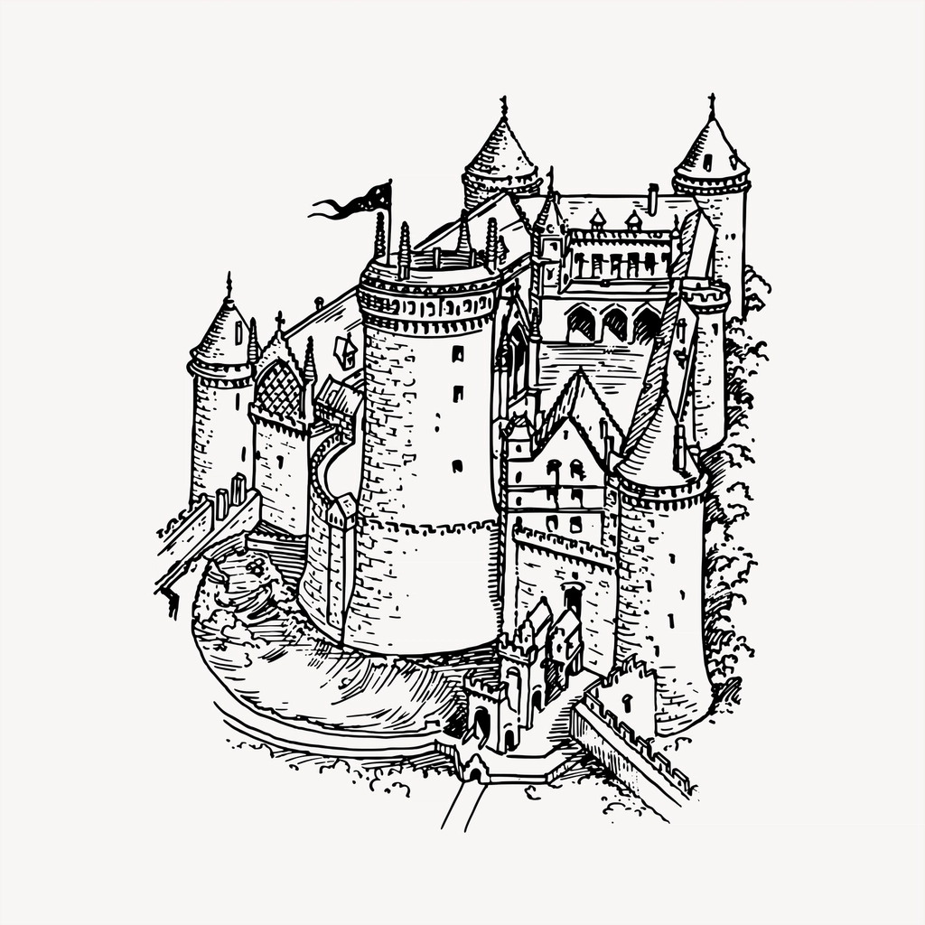 Castle clipart, vintage hand drawn