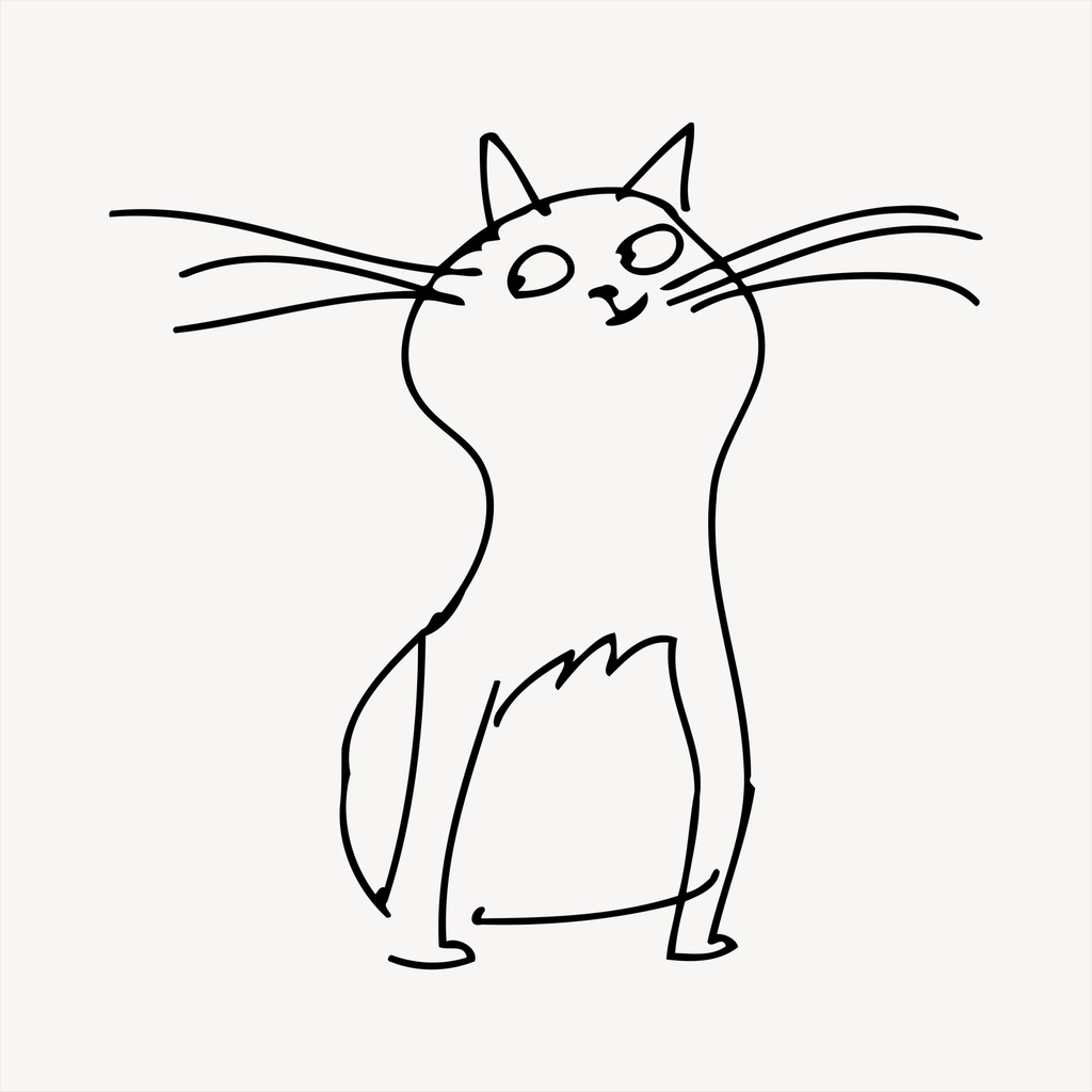 Cat line art clipart, black