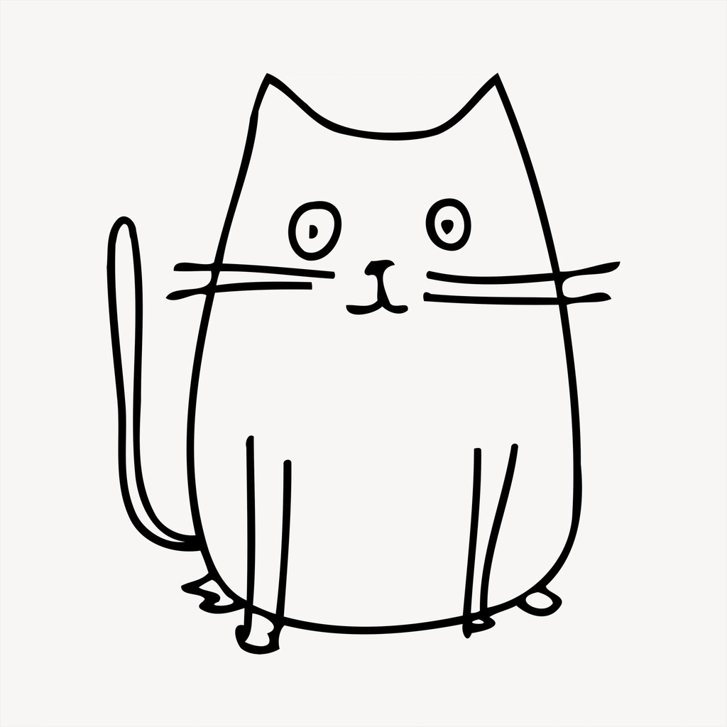 Cat line art clipart, black