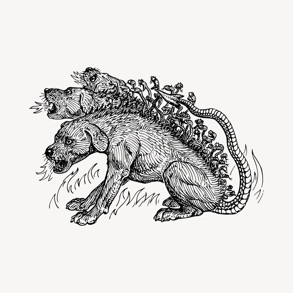 Cerberus clipart, vintage hand drawn