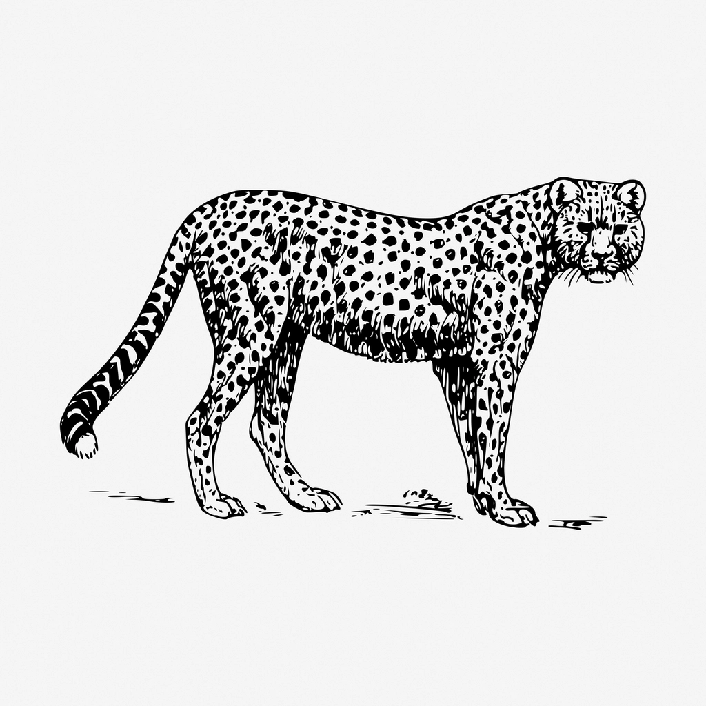 Cheetah, wild animal hand drawn