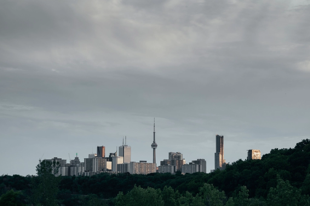 city skyline tall broadcast tower
