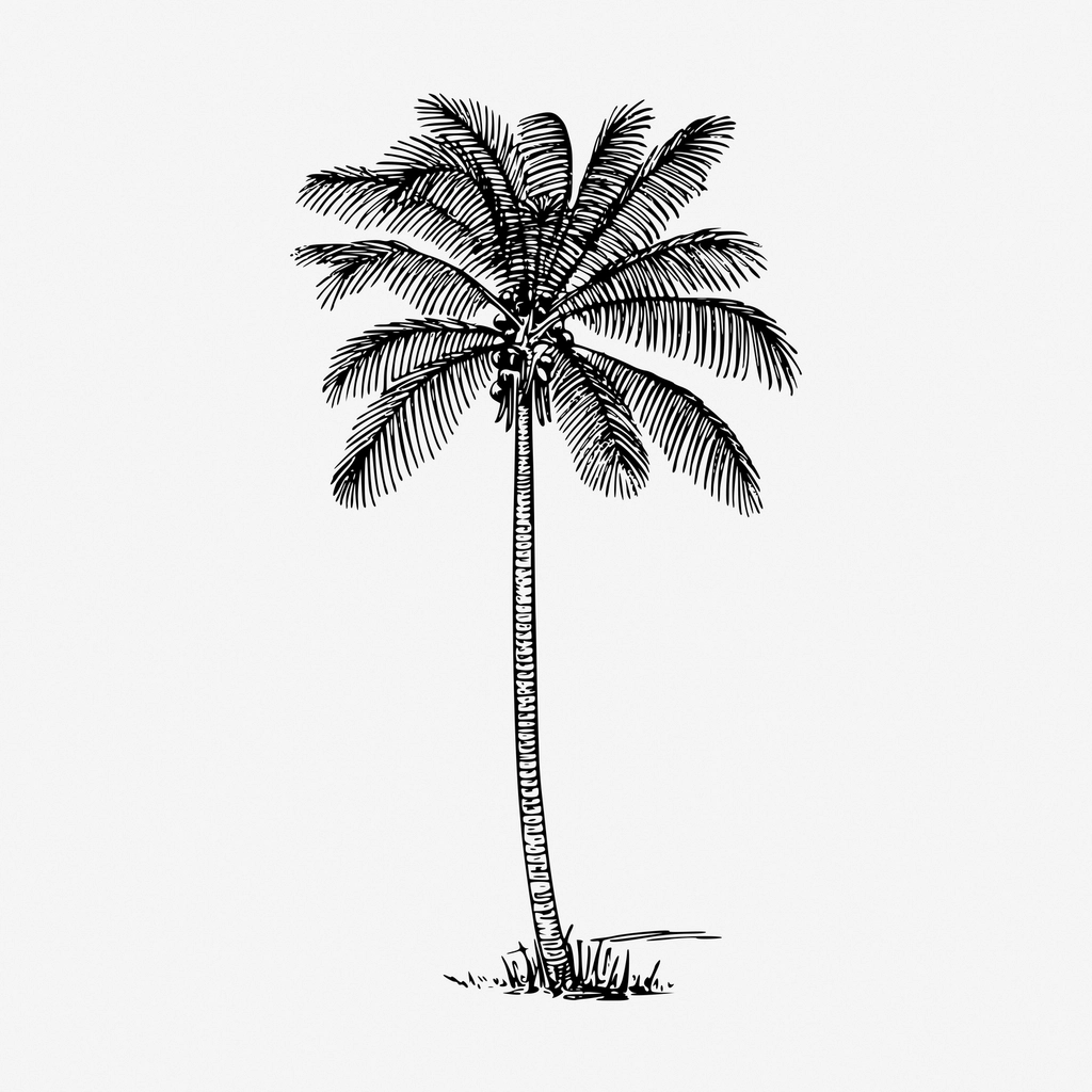 Coconut palm tree hand drawn