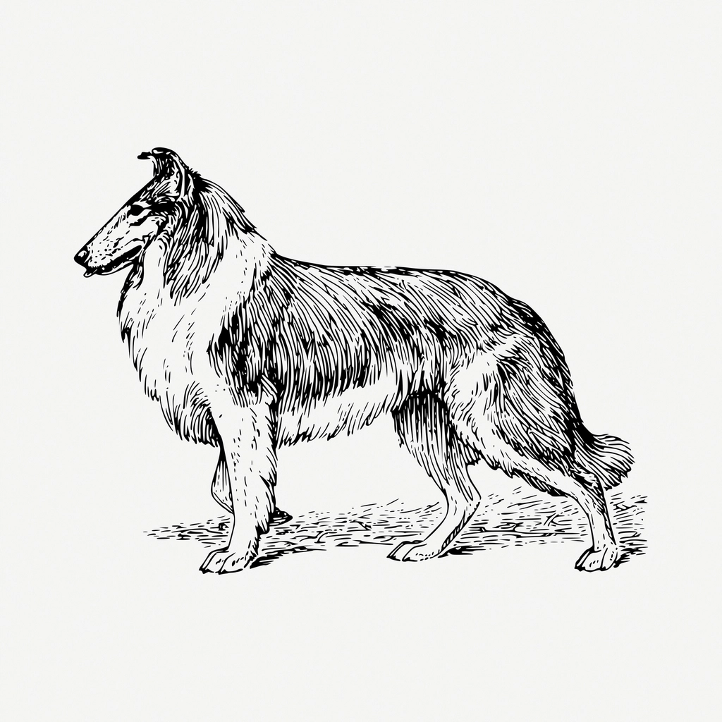 Collie dog drawing, hand drawn
