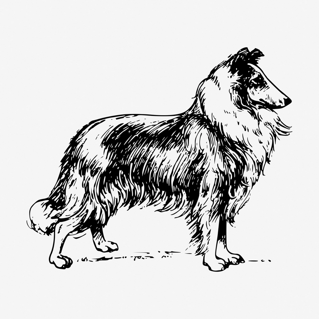 Collie dog drawing, hand drawn