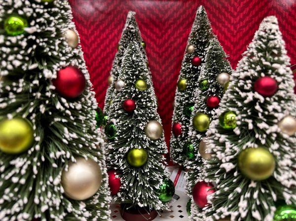 colorful frosted Christmas tree - holiday decor