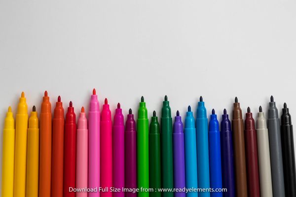 Colorful sketch pens on white background