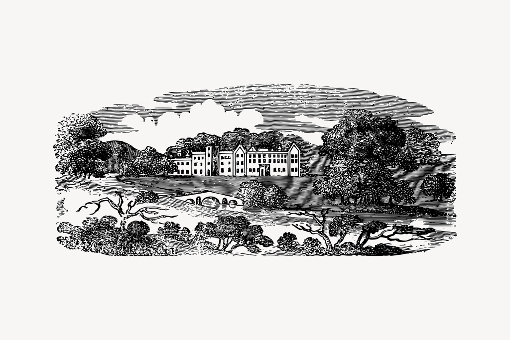 Country villa clipart, drawing illustration