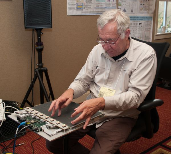 David Wessell playing SLABS musical instrument prototype at 2012 Par Lab Summer Retreat