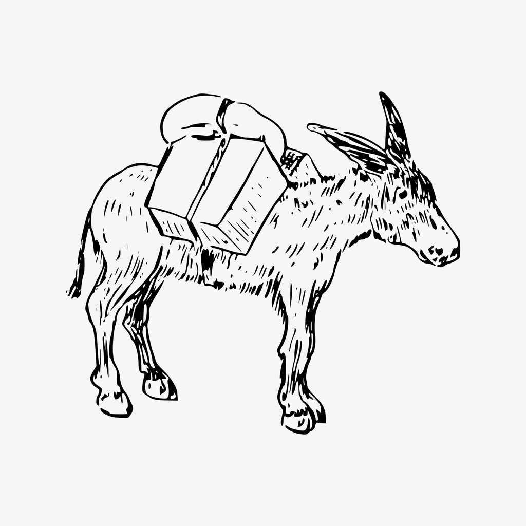Donkey luggage clipart, drawing illustration