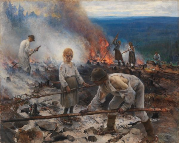 Eero Järnefelt (1863-1937): Under the Yoke (Burning the Brushwood) / Raatajat rahanalaiset / Kaski / Trälar under penningen / Sved