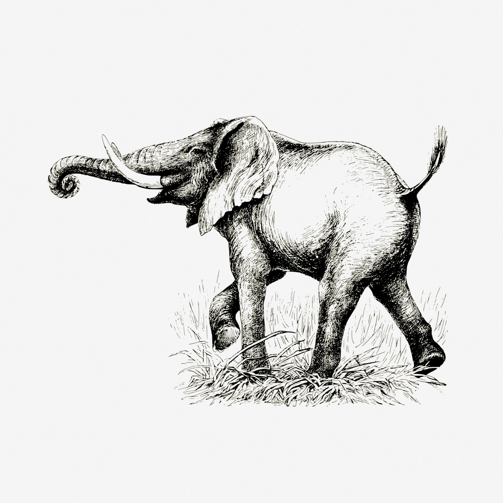 Elephant clipart, vintage animal, wildlife