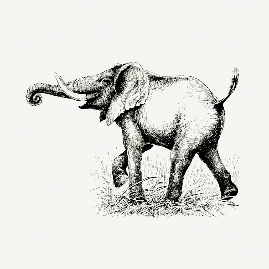 Elephant drawing, vintage animal, wildlife