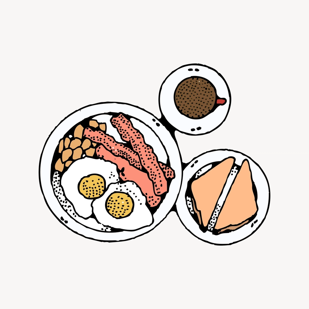 English breakfast clipart, drawing illustration