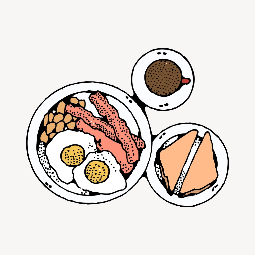 English breakfast clipart, drawing illustration