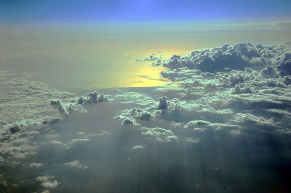 Entrance to heaven, cloudscape over Oregon state and the Pacific Ocean, from Alaska Airlines jet, West Coast, USA