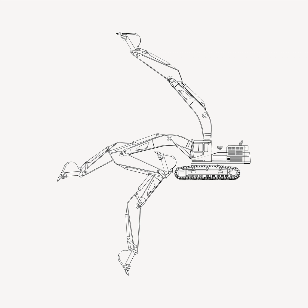 Excavator Line Art collage element