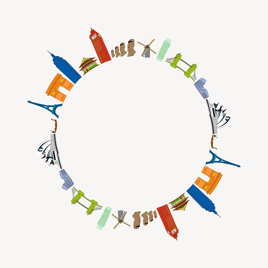 Famous landmarks clipart, abstract illustration