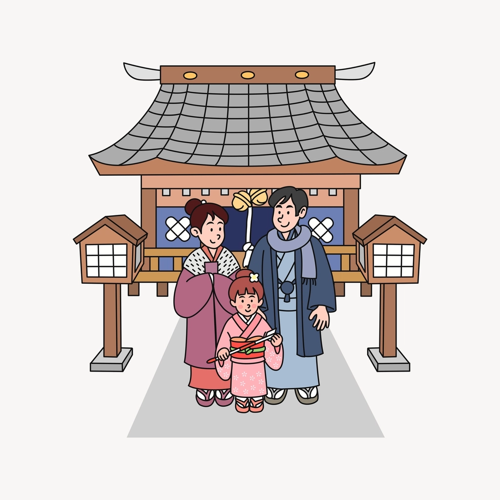 Festive Japanese family clipart psd