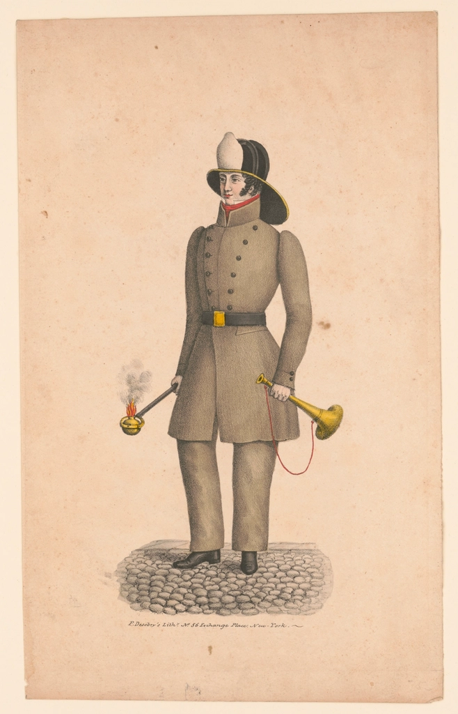 [Fireman, full-length portrait, facing left